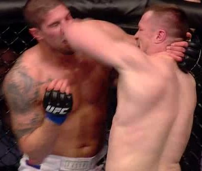Mirko Cro Cop breaks Brendan Schaub's nose with an elbow at UFC 128
